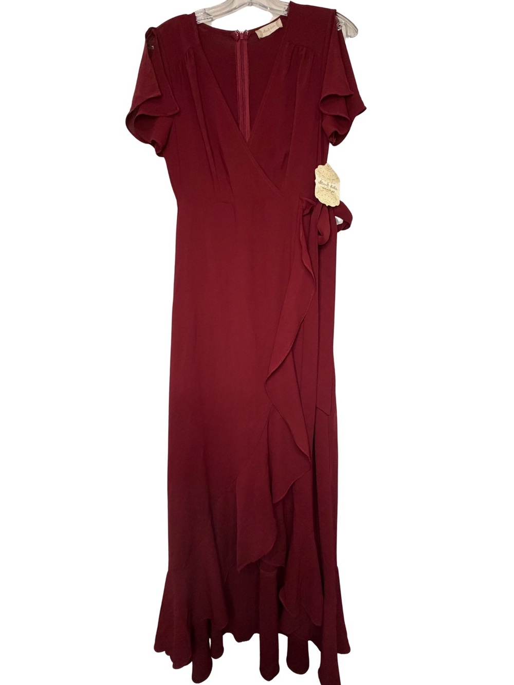 Altar'd State NWT Burgundy Wrap Maxi Dress Flutter Sleeve Tie Waist S